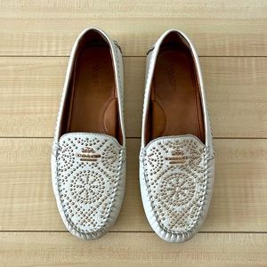 Coach leather white/cream & gold detailed loafers - great condition!